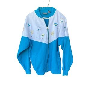 Blue and white vintage heart zip up jacket jacket